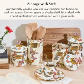 MACKENZIE-CHILDS Butterfly Garden Enamel Canister, Pretty Kitchen Storage Container with Lid, Medium