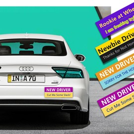 LogFaadCoi 4-Pack 'New Driver' Reflective Magnetic Signs - Removable Safety Warning Bumper Stickers for Cars, Large Size, Durable for Novice & Student Drivers