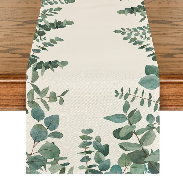 Artoid Mode Eucalyptus Leaves Summer Table Runner, Seasonal Spring Kitchen Dining Table Decoration for Home Party Decor 40x140 cm