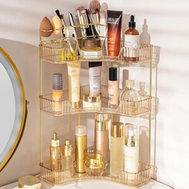 Corner Bathroom Counter Organizer Bathroom Countertop Shelf Makeup Organizer for Vanity Perfume Tray for Corner Storage 2 Tiers, White:_Triangular-3 Tier-Clear