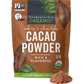 Viva Naturals Viva Naturals Organic Cacao Powder, 1lb - Unsweetened Cacao Powder With Rich Dark Chocolate Flavor, Perfect for Baking & Smoothies, Non-GMO, Certified Vegan & Gluten-Free, 454 g