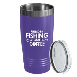 Hobbies Purpel Edition Tumbler 20oz - Fueled by Fishing and Coffee - Coffee Lover Gift For Fisher Player Frisbee Disc Golf Tennis Badminton Football Athlete