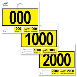 3000 Automotive 3 Part Service Dispatch Numbers Mirror Hang Tags Numbered 000, 1000, 2000 RL78 Style Color Coded Yellow Service Dispatch Numbers with 1.25” Slotted Hang Tag Cutout