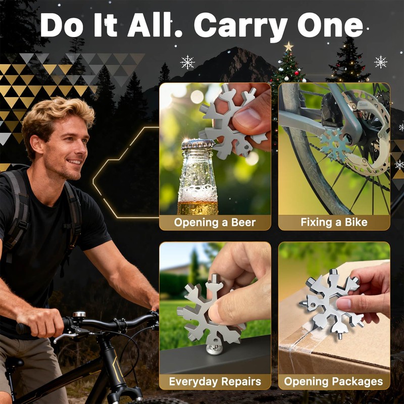 MUCLIP 18-in-1 Snowflake Multi Tool,2 Pack Stainless Steel with Carabiner,Bottle