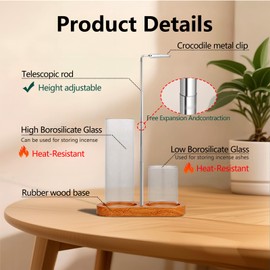 huulmood 2 in 1 Incense Holder for Sticks(HeightAdjustable), Anti-Ash Flying Insence-Sticks Burner withGlass Incense Holder Organizer for Meditation Yoga SpaHome Decor Sage