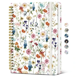 Spiral Journal Notebook for Women, Pretty Hardcover Lined Notebook for Work & Note Taking, Aesthetic Cute Journal for Writing, 140 Pages, 6"x8", Floral