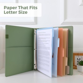 SKYDUE Clipboard Binder with Refillable Notepad, PU Clipboard Folder Includes 5 Dividers with 10 Pockets, Labels, 3 Ring Binder 1 Inch for School Office (Fit Letter Sized Paper),Olivegreen