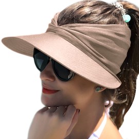 Baynetin Womens Sun Visor Hat Wide Brim UPF 50+ UV Protection Summer Topless Beach Hat Foldable Quickly-Dry Sun Protection Beach Sport Cap (Pink)
