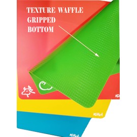 1 Click Extra Thick Flexible Plastic Cutting Board Mats with Food Icons &"EZ-Grip" Waffle Back, (set of 4), For Kitchen & Bar