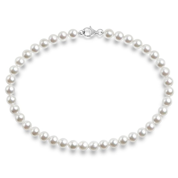 PAVOI Womens Sterling Silver Round White Simulated Shell Pearl Rhodium-Plated-Silver Choker Necklace