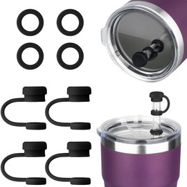 NiHome Silicone Spill Stopper Set for YETI Tumbler, Mug Tumbler Accessories Including 4 Straw Cover Topper Cap, 4 Leak Proof Stopper (Black)