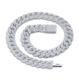 Halukakah Diamond Gold Chain for Men,Platinum White Gold Plated Fully Iced Out 15MM Miami Cuban Link Chain Necklace 18In(45cm),Lab Diamond Prong Set,Present for Husband,Boyfriend,Son,Friend