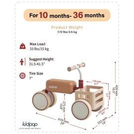 kidpop Toast Baby Walker Convertible Push Rider with Detachable Seat, Anti-Tip Tri-Frame & Food-Grade Basket for 10-36 Months (Red)