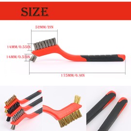 6PCS Wire Brush Set Stainless Steel/Brass/Nylon Brushes with Curved Handle Grip Scratch Brush for Cleaning Welding Slag Rust Dust Paint Scrubbing Outdoor Drill Deep Cleaning,7Inch