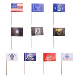 CANTENDO 100 pcs US American Set sea, land, air, military toothpick flag Mini Small Army Armed Cupcake Toppers Stick Flag Decorations for Memorial Day,Veterans Day Decoration