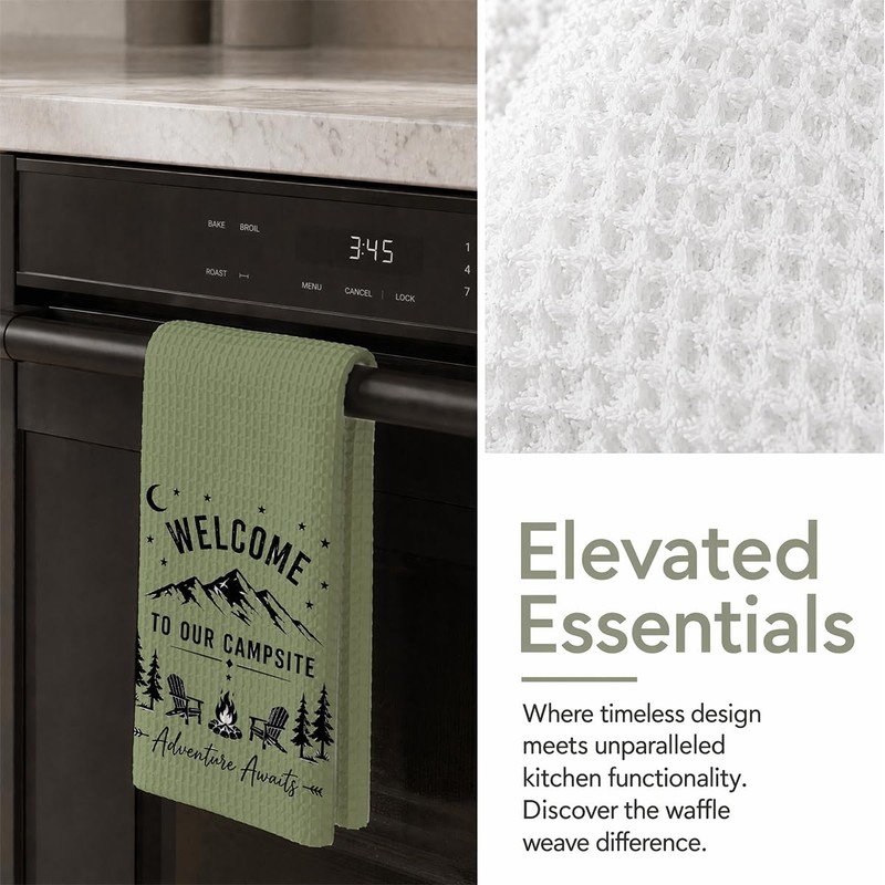Camping Theme Kitchen Towels with Sayings, Welcome to Our Campsite