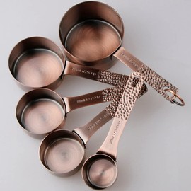 Smithcraft Measuring Cups and Spoons Set 12, Copper Measuring Cups and Spoons for Dry & Liquid, Stainless Steel 5 Measure Cup & 6 Measure Spoons w/Leveler for Kitchen&Baking