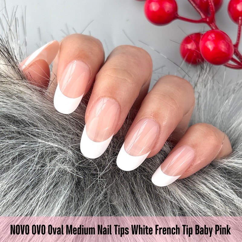 NOVO OVO White French Tip Oval Nail Tips, Press on
