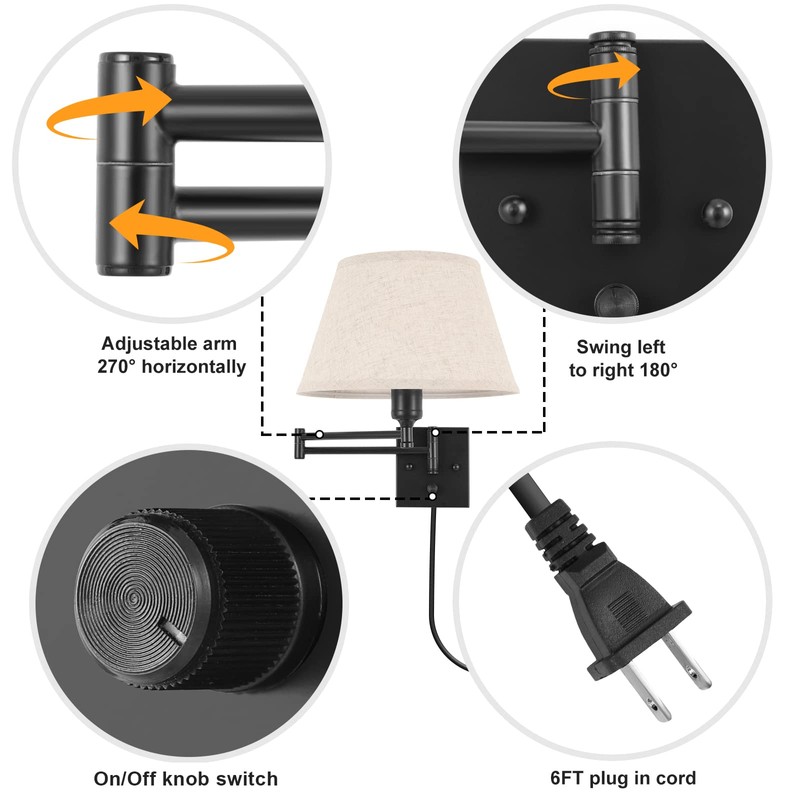 TRLIFE Wall Sconce Plug in, Remote Control Dimming 10-100% and