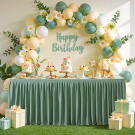 Ropa de mesa de poliéster verde salvia para mesas rectangulares de 4 pies, funda de mesa ajustada sin arrugas con falda plisada para fiestas de cumpleaños, bodas, ferias comerciales, eventos