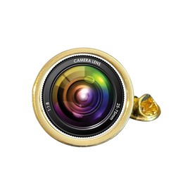 Camera Lens Photography Club Gold Plated Domed Lapel Pin Badge (L) in Bag