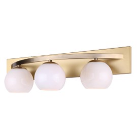 Canarm Monroe 24" 3-Light Mid-Century Modern Gold Bathroom Vanity Light with White Glass Shades, Wall Sconce for Mirror & Powder Room