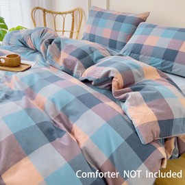 LILYPEACH Gingham Checkered Plaid Duvet Cover Set, Multicolor Buffalo Grid Bedding Set, 3PCS Egyptian Cotton with Zipper Closure, for Room Bedroom Student Dorm All Seasons (Pastel Plaid Dream, Queen)