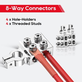 TOPDC 8-Way Lead Acid Battery Terminal Connector, Battery Cable Ends 8AWG up to 4/0(XL) AWG, Positive and Negative (+/-)(Pair) for SAE/DIN/EN Tapered Top Post