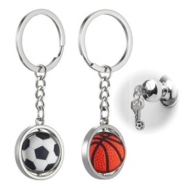 MEXRUMI 2 Keyrings Rotating Small Basketball Football Keyring Ideal for Gifts
