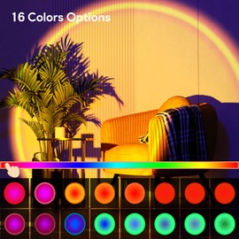 Bavcieu Sunset Lamp Projection Led Lights with Remote, 16 Colors Night Light 360° Rotation Rainbow Lights 4 Modes Setting for Photography/Selfie/Party/Home/Living Room/Bedroom Decor, Gifts for Women