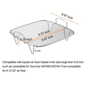 9.37 inch Air Fryer Rack Compatible for Gourmia GAF858 Air Fryer,Accessories Compatible for 8-12QT Air Fryer,Air Fryer Accessories,Stainless Steel Air Fryer Rack
