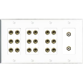 RiteAV 9.2 Surround Sound 9 Speaker 18 Banana Plug Jack Wall Plate w/2 RCA Subwoofer Female Connectors - 4 Gang [White]