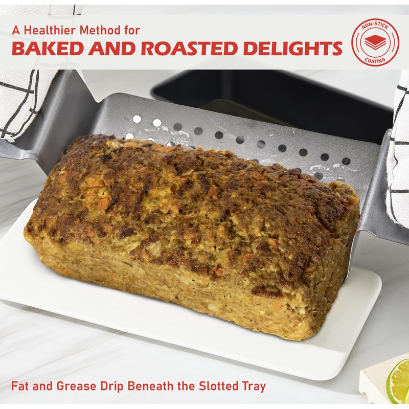 PERLLI Meat Loaf Pan with Drip Tray – 2 Pc.