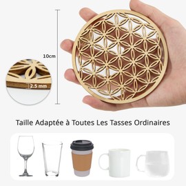 4 Pieces Flower of Life Coasters, Decorative Coasters for Flower of Life, Flower of Life for Charging the Stones, Wooden Coasters for Drinks and Coffee, 10 x 10 cm