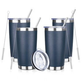 ATIKZHE 20oz Tumbler with Straw and Brush, Stainless Steel Vacuum Insulated tumbler, Double Wall Insulated Coffee Tumbler for Outdoor, Home, Travel,Office (Navy Blue,4pcs)
