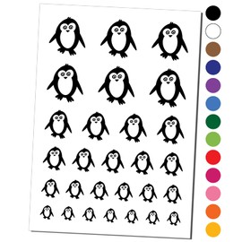 Peaky Penguin Doodle Temporary Tattoo Water Resistant Fake Body Art Set Collection - Black (One Sheet)