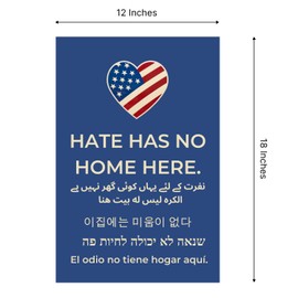 12x18 Inch Double Sided Hate Has No Home Here Garden Polyester Flags - Outdoor Holidays Yard Flags - Welcome Large Yard Garden Banners for Patio Lawn Home Outdoor Decor - American Heart Vertical Flag
