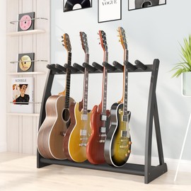 Guitar Stand Rack,Guitar Rack For Multiple Guitars Stands Floor for Electric,Acoustic,Bass Guitars &Case-Foldable, Adjustable,Protective with No-Slip Non-Scratch Padding ,for Home,Studio, Stage (black)
