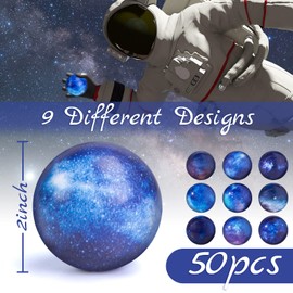 LovesTown Galaxy Stress Balls Bulk, 50PCS Foam Stress Balls 2 inch Squeeze Balls for Stress Relief Outer Space Astronaut Party Class Reward