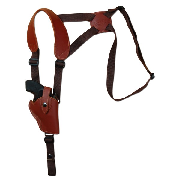 Barsony Burgundy Leather Vertical Cross Harness Shoulder Holster for Ruger LCR 38, 357 Right