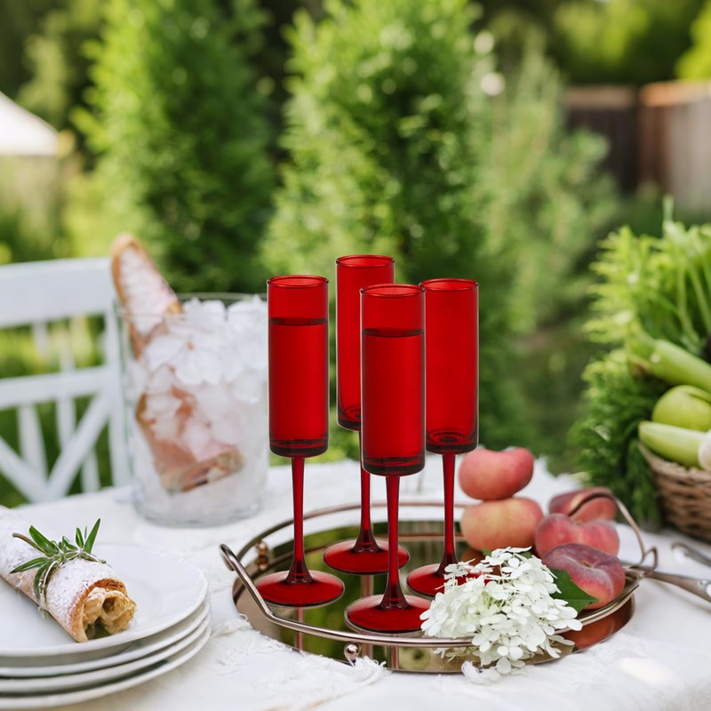 6 Pieces Red Champagne Flutes 6 OZ Straight Sided Wine