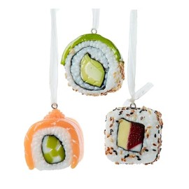 Set of 3 Resin Sushi Ornaments - 1.5" Asian Cuisine Christmas Decorations - Japanese Gourmet Hibachi Food-Themed Holiday Decor