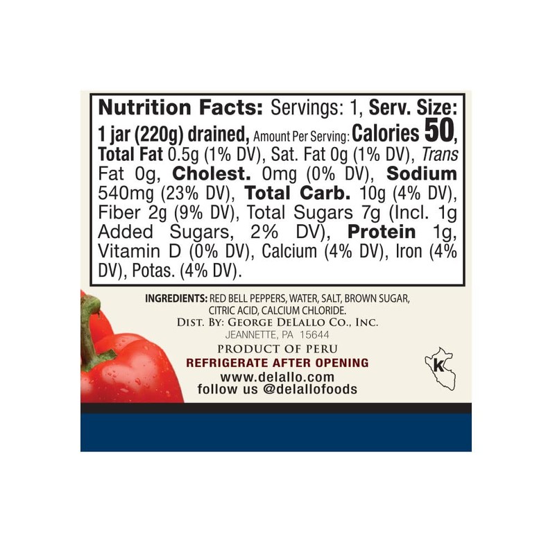 DeLallo Roasted Red Peppers in Water, Whole, 12oz Jar, 12-Pack