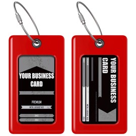 Luggage Tags Business Card Holder by TUFFTAAG - Durable Travel ID Bag Tag, Secure & Flexible, Perfect for Suitcases, Backpacks, and Carry-Ons, Easy Identification (2 Pack, Red 2pk)