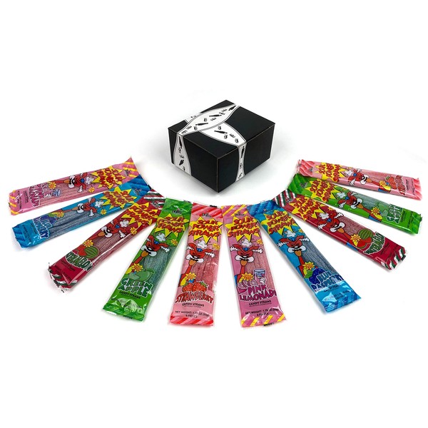 Dorval Sour Power Straws 5-Flavor Variety: Two 1.75 oz Packages Each of Green Apple, Strawberry, Pink Lemonade, Blue Raspberry, and Watermelon in a BlackTie Box (10 Items Total)