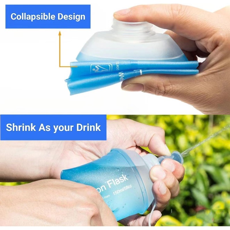 2 Pack 250ML Soft Flask Running Water Bottles,foldable water bottle,TPU