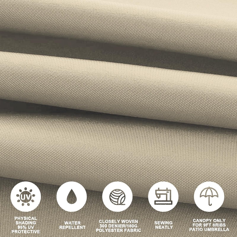 Jorohiker 7.5ft Patio Umbrella Replacement Canopy for 6 Ribs，Durable，Waterproof, UV-Resistant