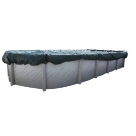 Buffalo Blizzard Bundle for 18-Foot-by-33-Foot Oval Above-Ground Swimming Pools | Supreme Green/Black Reversible Winter Cover with 4-Foot Overlap | Mesh Leaf Net Cover Closing Kit