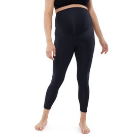 Ingrid & Isabel Basics - Active Maternity Leggings - Over The Belly Pregnancy Leggings for Women - Black 7/8 Crossover S