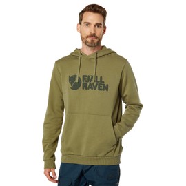 Fjällräven Logo Hoodie for Men Offers a Regular Fit with Long Sleeves, Attached Hood, and Kangaroo Pocket in a Pullover Style Light Olive LG One Size